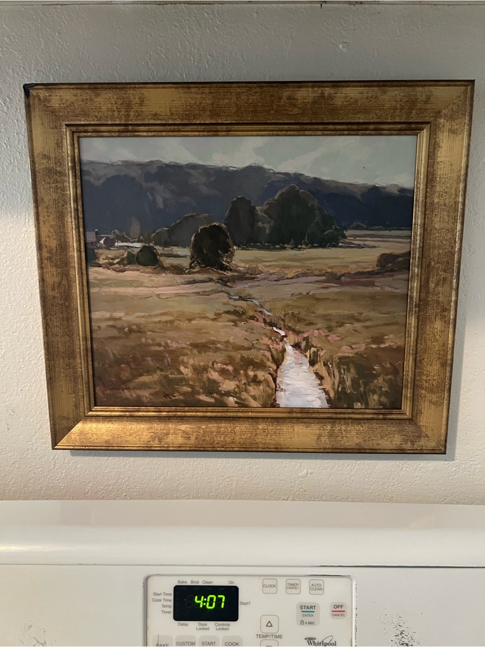 Framed Landscape Wall Art in Gold with Green and Brown Tones